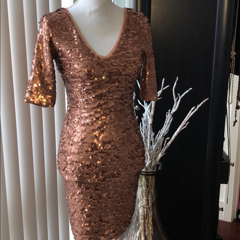 BCBGMaxAzria Rose Gold Combo Sequin Dress